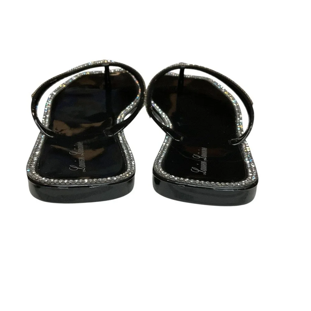Lauren Lorraine Tampa Rhinestone Flip Flops Jelly Thong Sandals Black Size 6 NWB